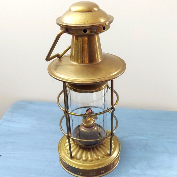 Accents Antique Brass Ship Lantern Nautical Anchor Hanging Oil Lamp